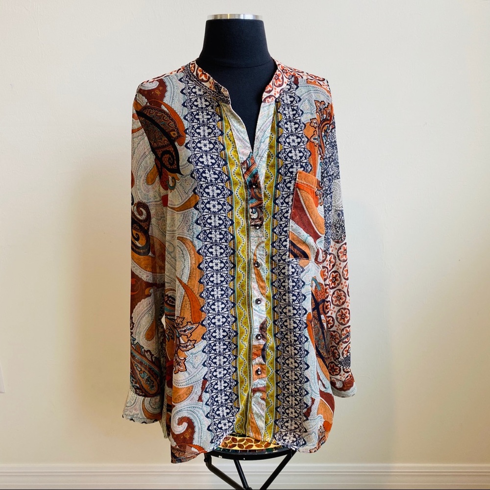 LAST CHANCE SALE!Retro Vintage Regal Mesmerize Colorful Paisley Blouse High Low